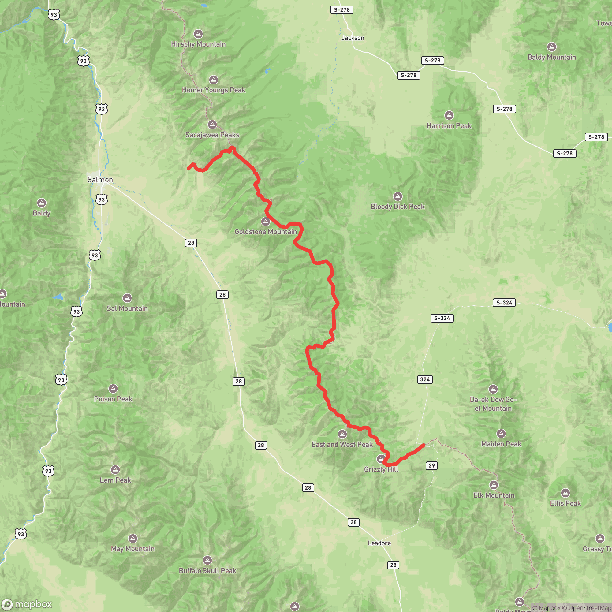 Course map for Beaverhead Endurance Runs 100k