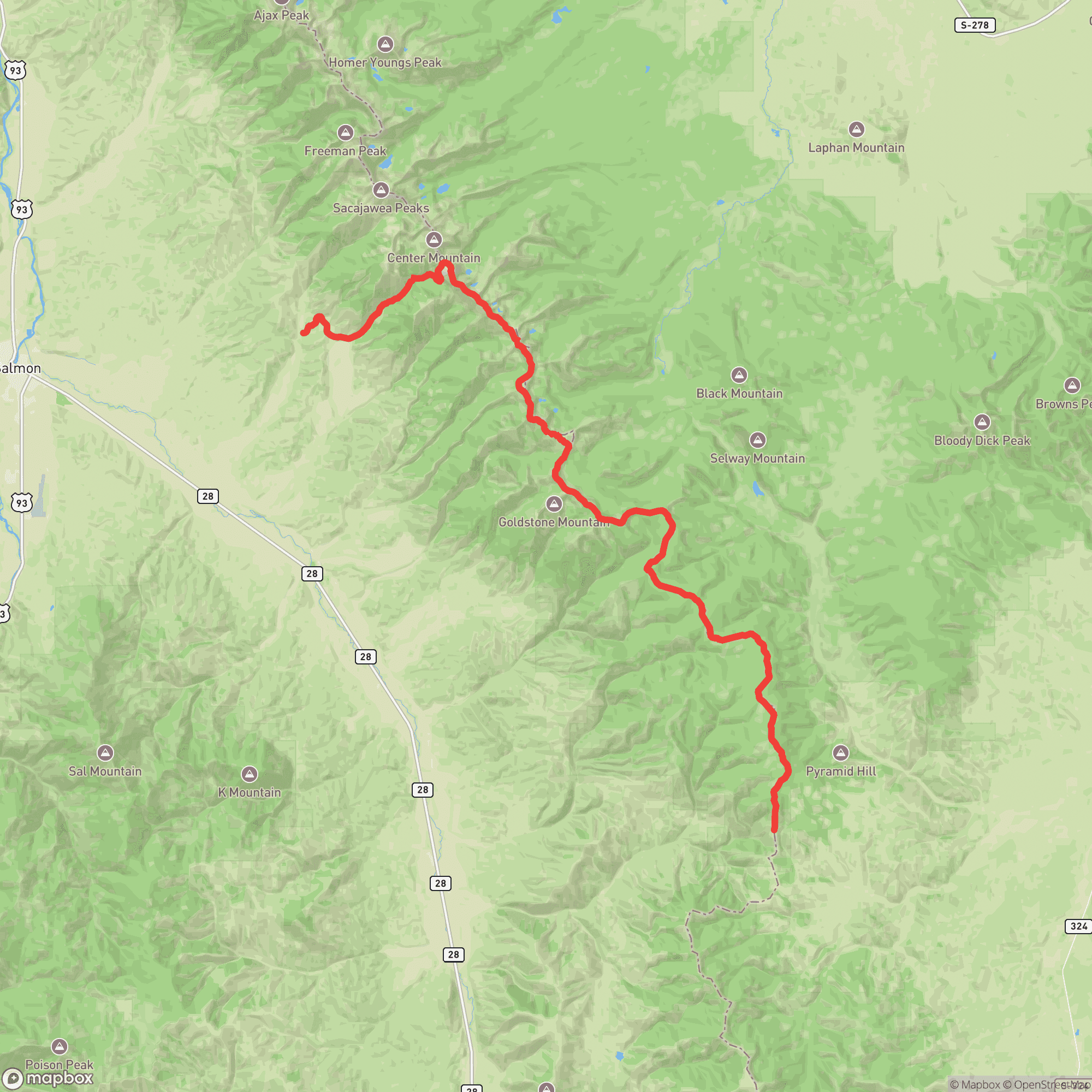 Course map for Beaverhead Endurance Runs 55k