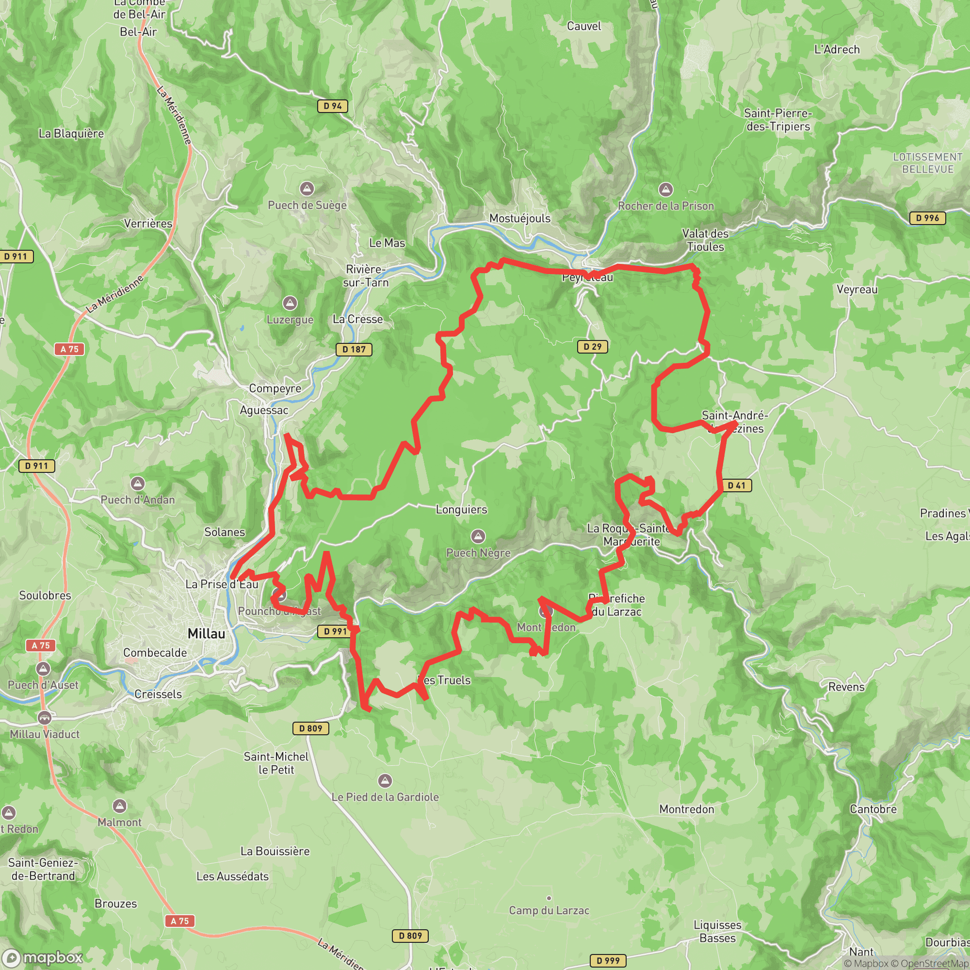Course map for Festival des Templiers Grand Trail des Templiers