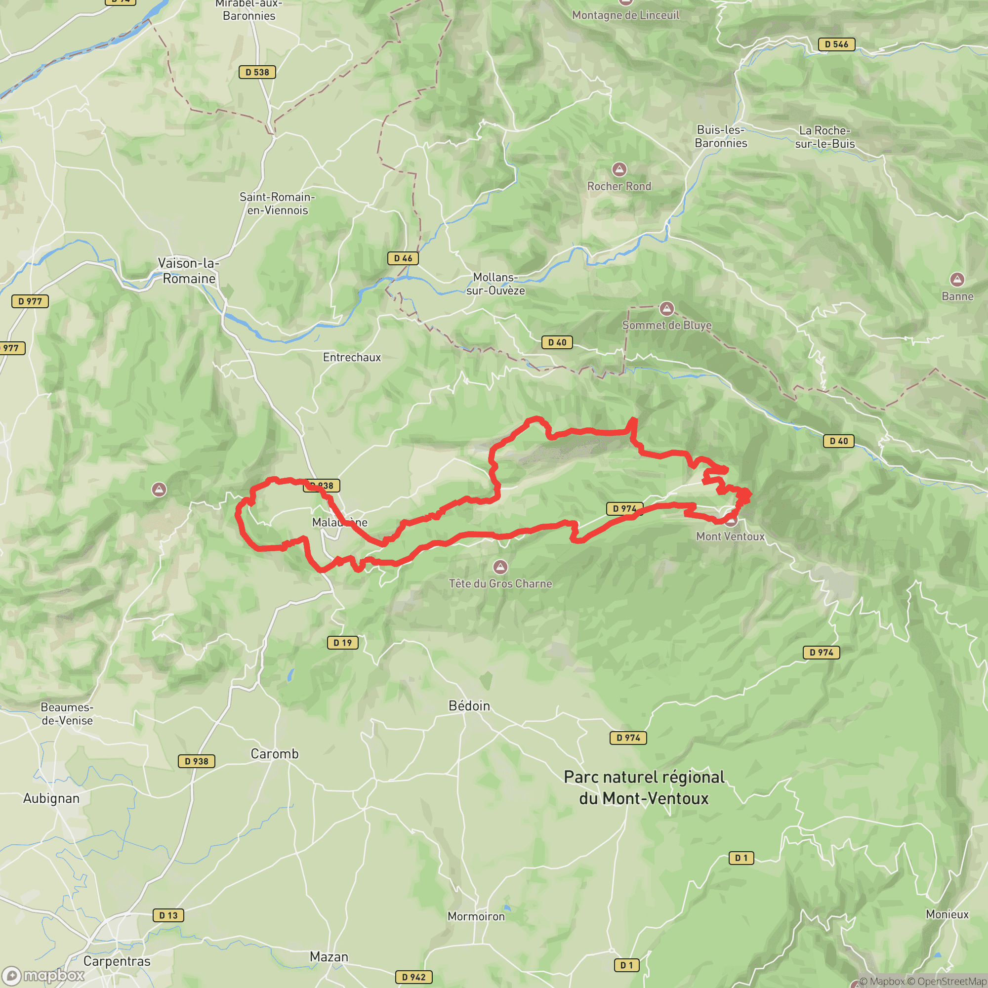 Course map for Grand Raid Ventoux Mistral Marathon Trail - MMT