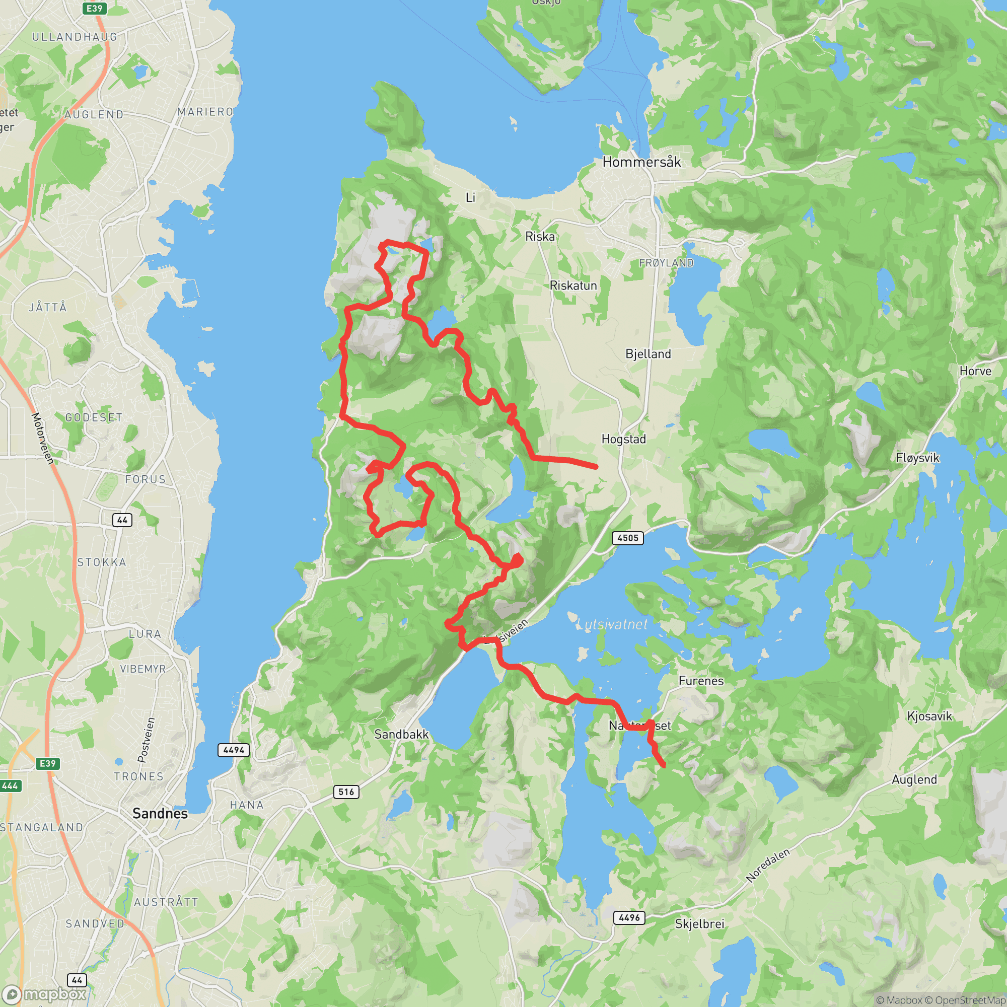 Course map for Sandnes Ultra Trail 23 km