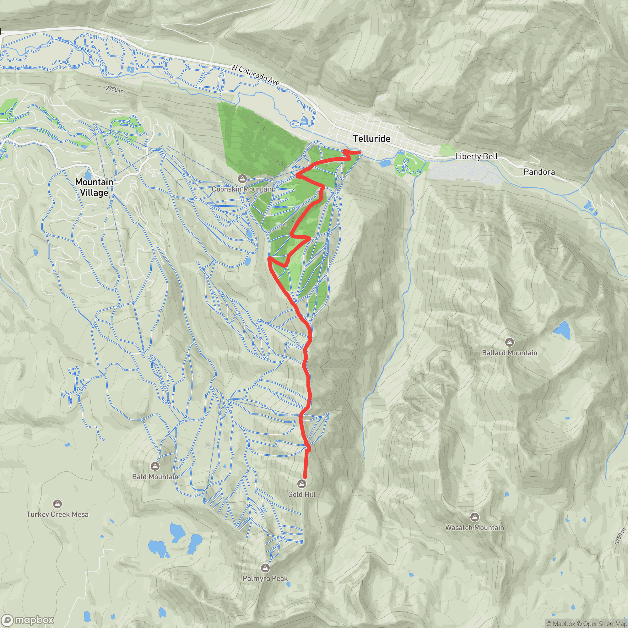 Course map for Telluride Mountain Run Hill Climb